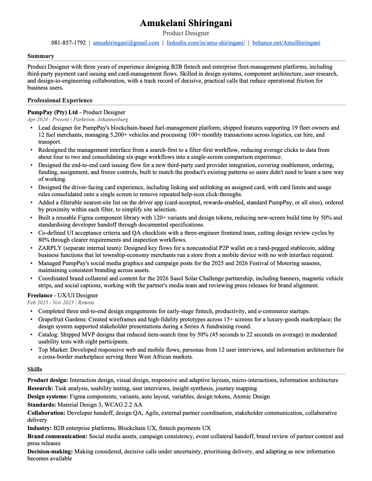 Amukelani Shiringani CV - Page 1
